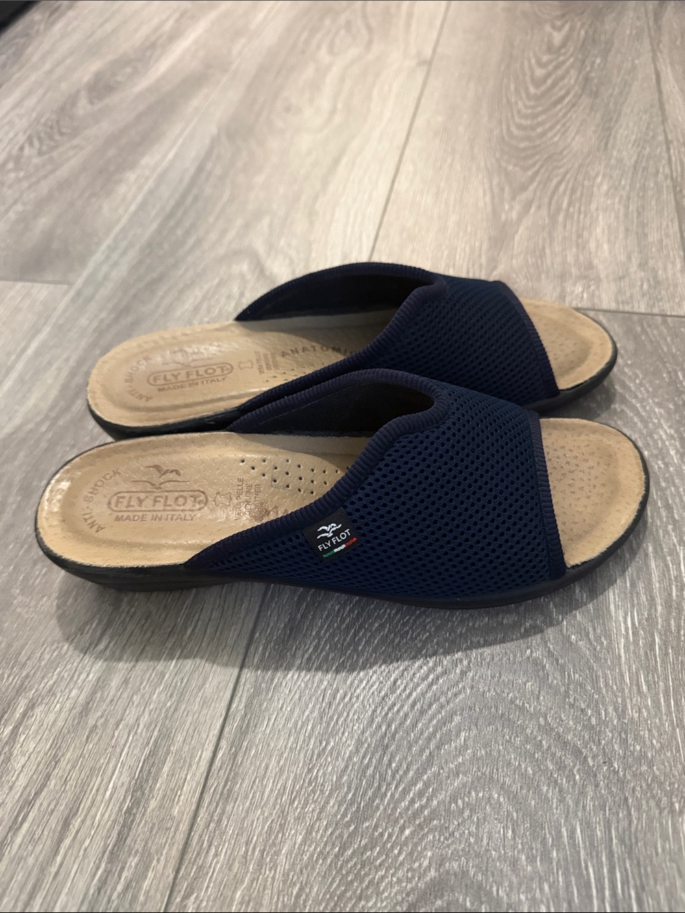 Fly Flot Navy Mesh Slide Sandals Size 39 (Equivalent US Size 8-8.5)